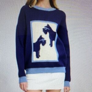 Flat White Schnauzer Navy Pullover Sweater Size Large